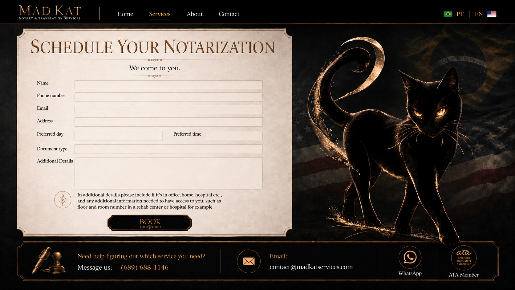 MAD KAT mobile notary request form.