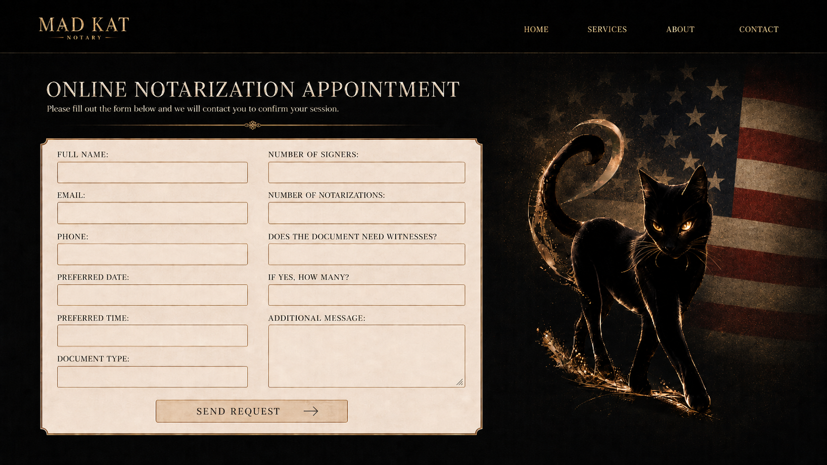 MAD KAT online notarization appointment request form.