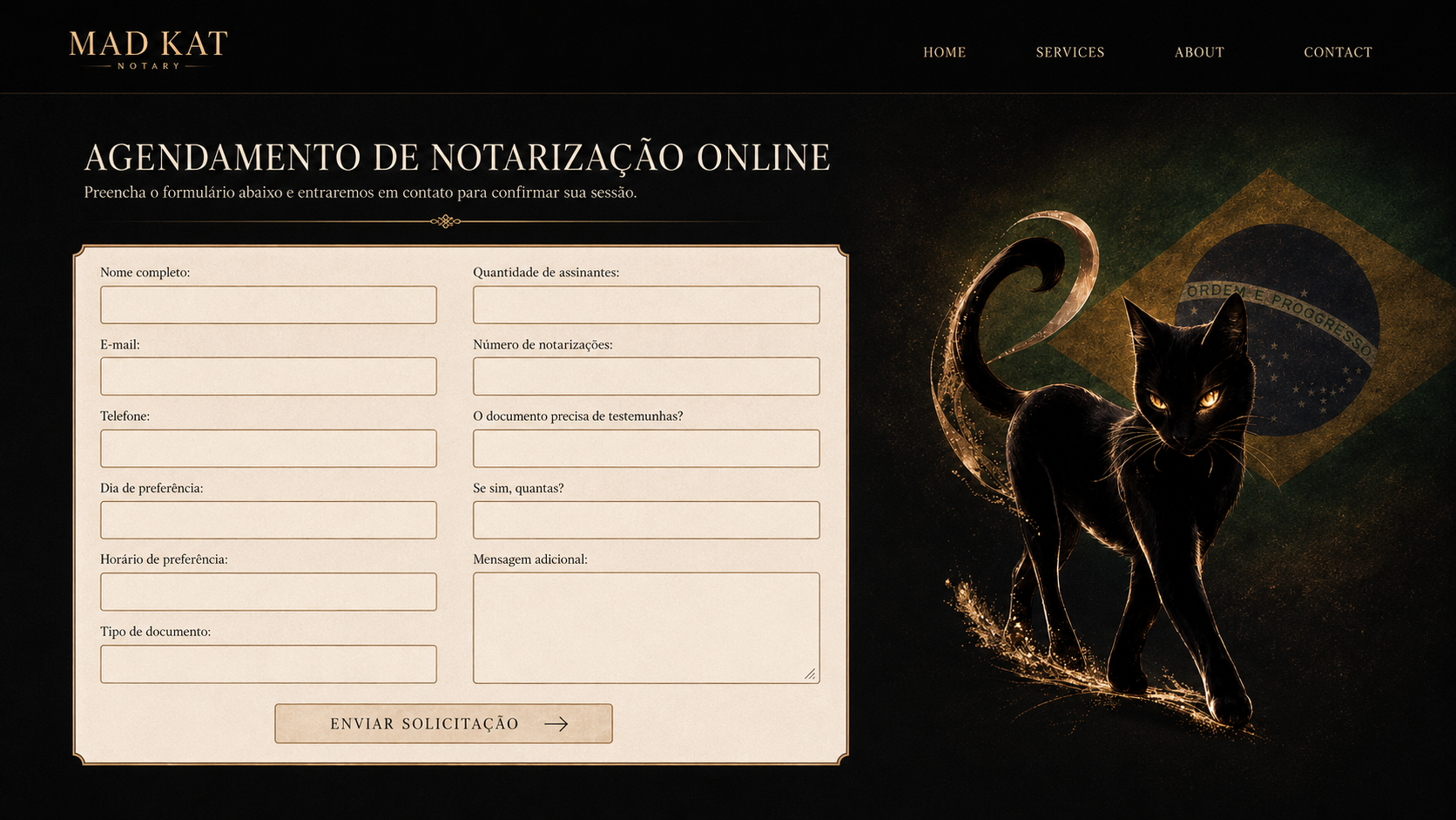 Formulario da MAD KAT para solicitar agendamento de notarizacao online.